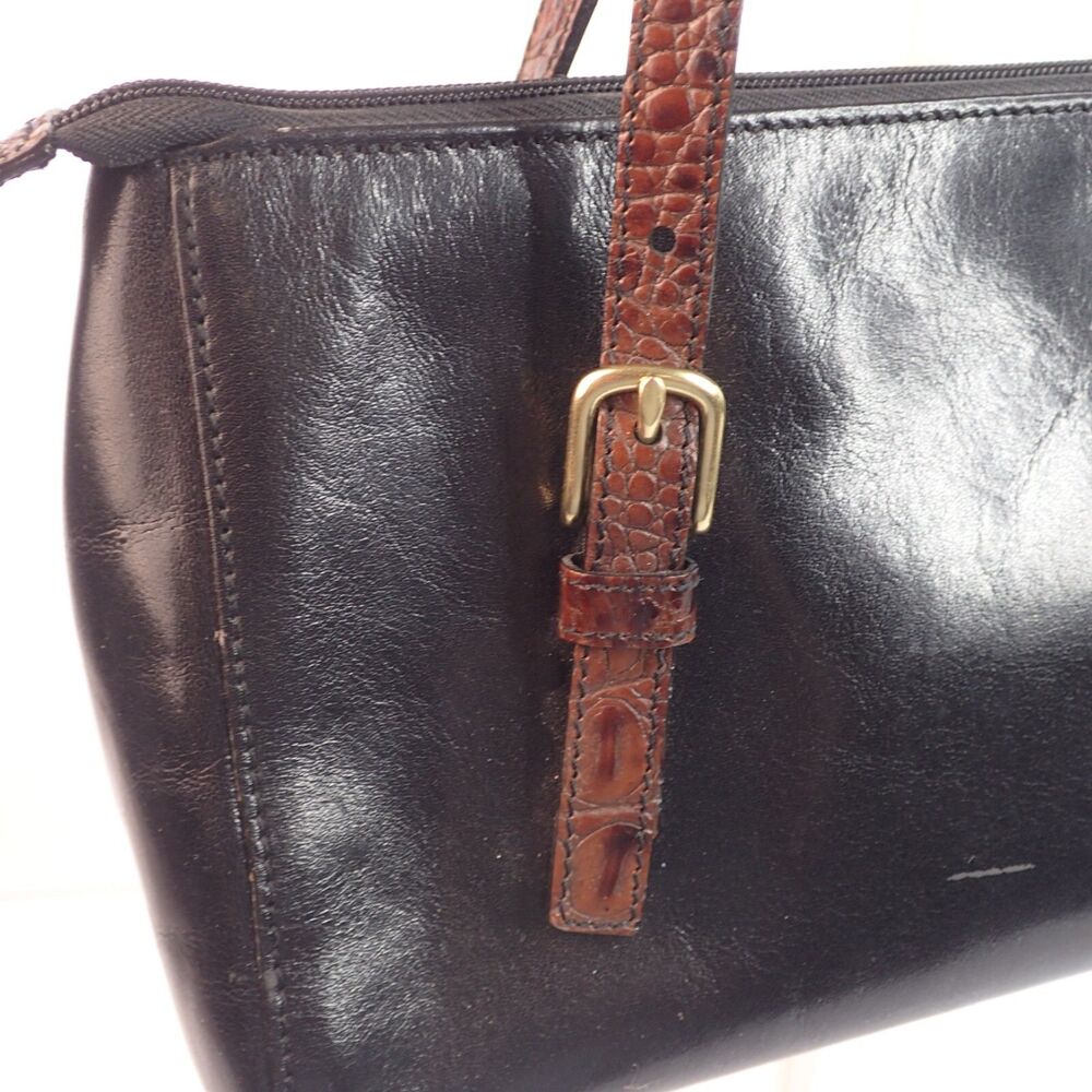 Vtg Brahmin Handbag Purse MELANIE Satchel Shoulder Bag Tuscan Black Brown Croc - Picture 9 of 16